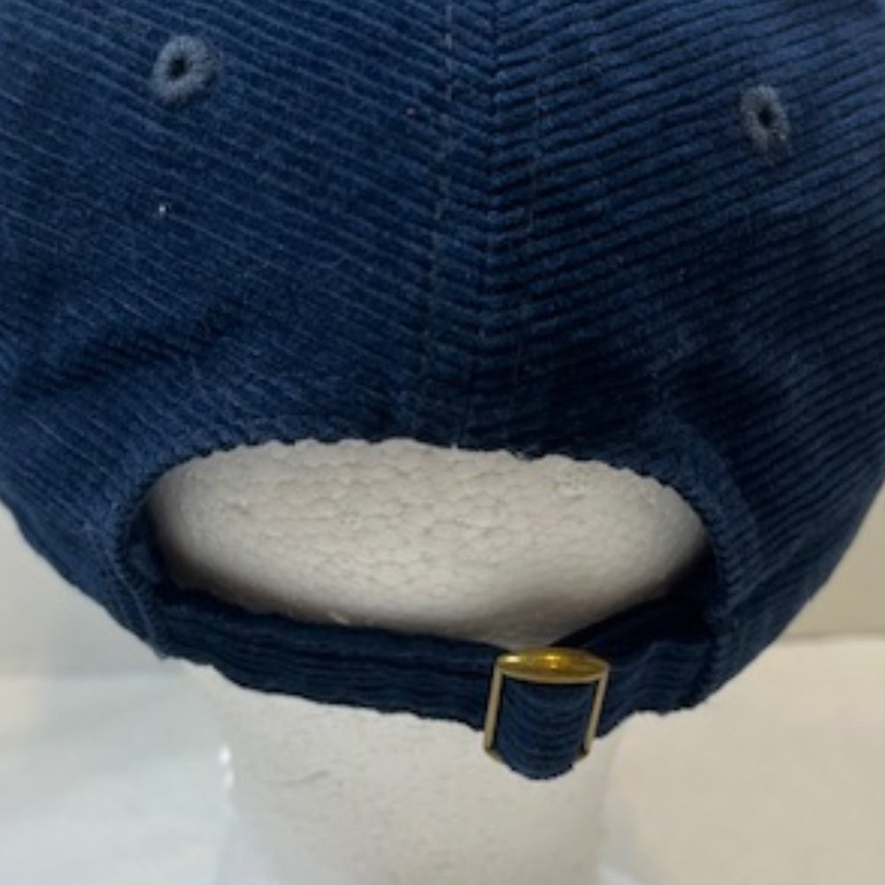 Pink Rose Floral Navy Blue Corduroy Adjustable Cap Hat - Picture 6 of 11